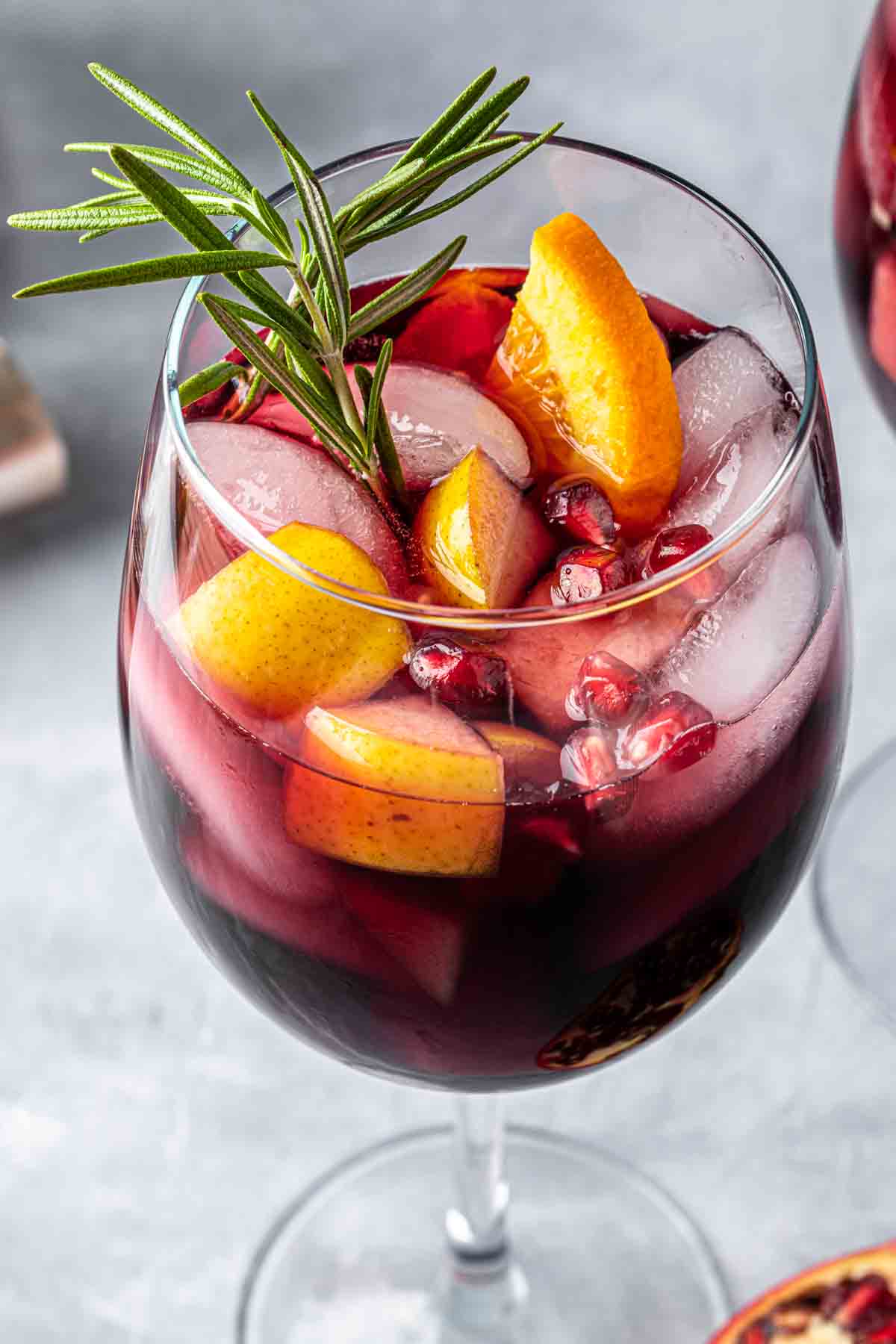 Close up of a glass of thanksgiving sangria. 